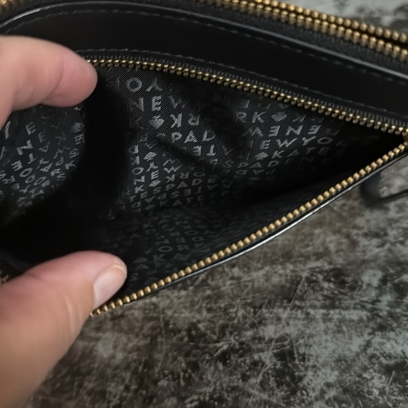 Kate Spade Black Leather Card Holder Double Zip Wristlet 8x5" - Picture 4 of 4